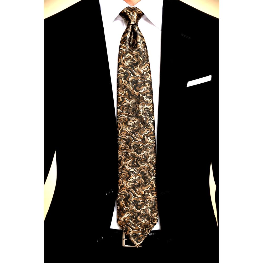 Giani Bandasi Men's Necktie Silk Formal Abstract Pattern Brown Chocolate white